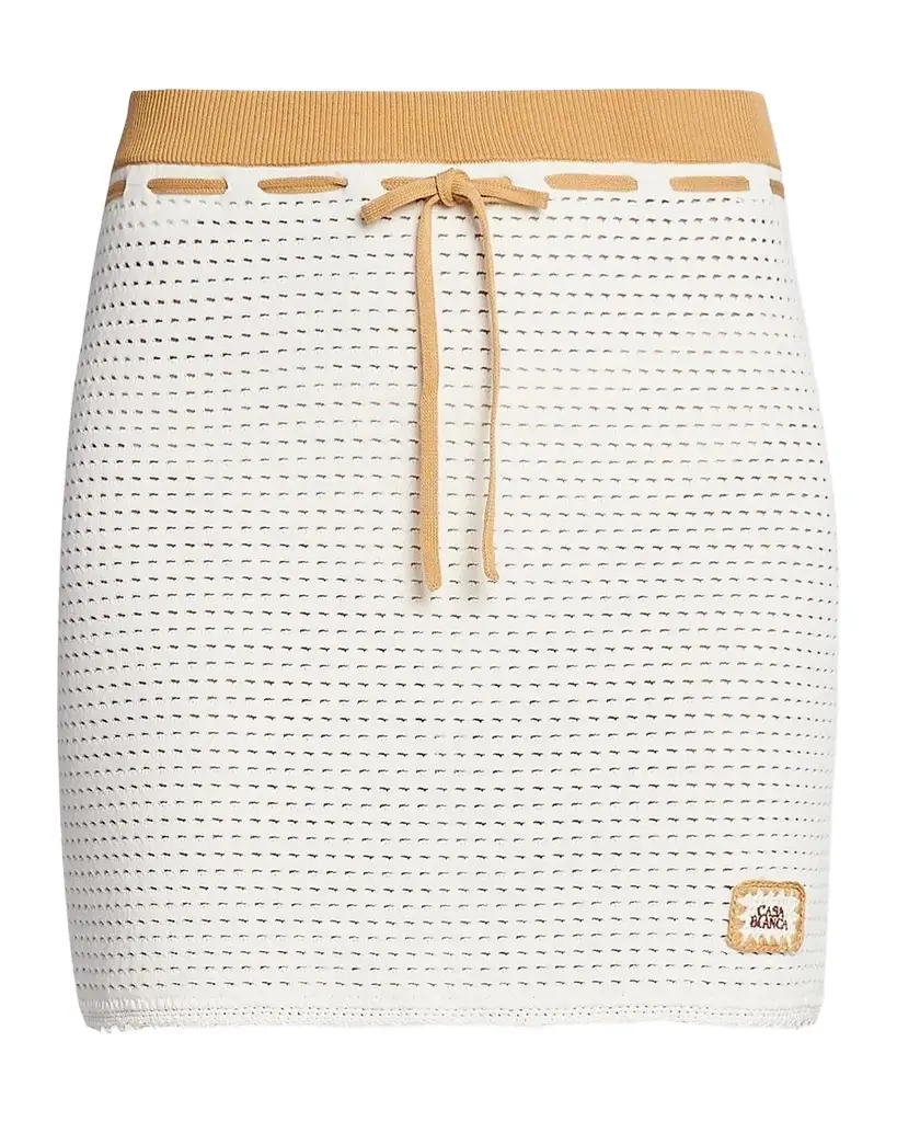 Perforated-Cotton Knit Drawstring Miniskirt