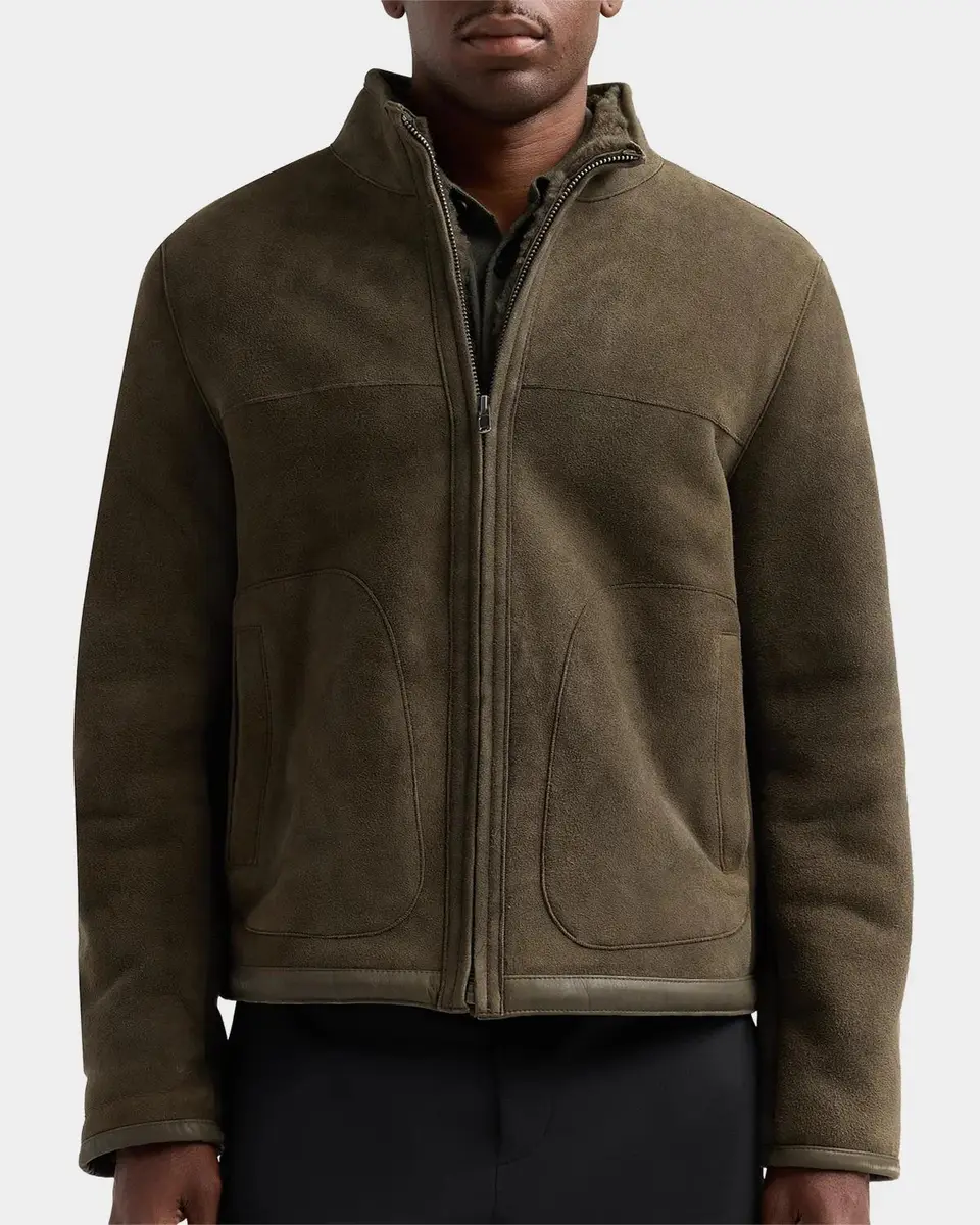 Vince Men's Suede-Shearling Funnel Neck Jacket | Thumbnail 3