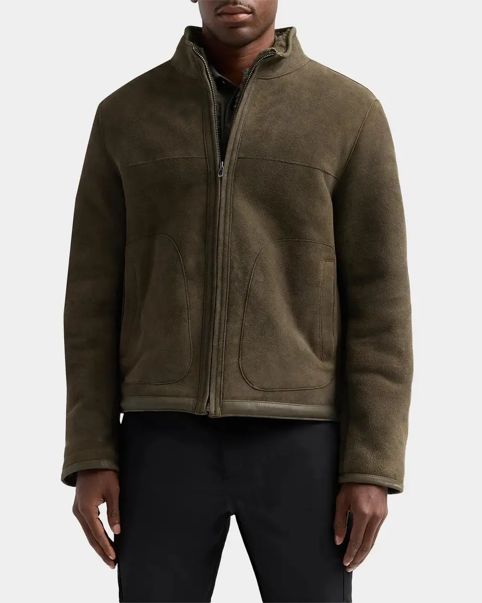 Vince Men's Suede-Shearling Funnel Neck Jacket | Thumbnail 5