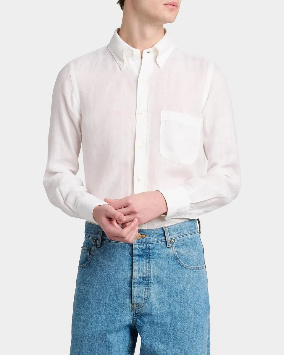 Thom Browne Men's Linen Garment Dyed Button-Down Shirt | Thumbnail 4