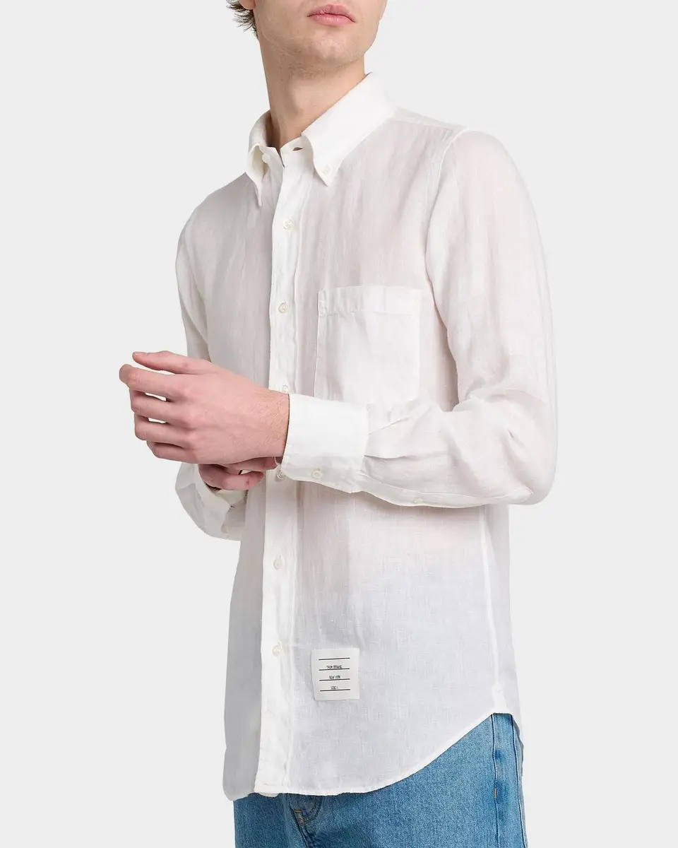 Thom Browne Men's Linen Garment Dyed Button-Down Shirt | Thumbnail 5