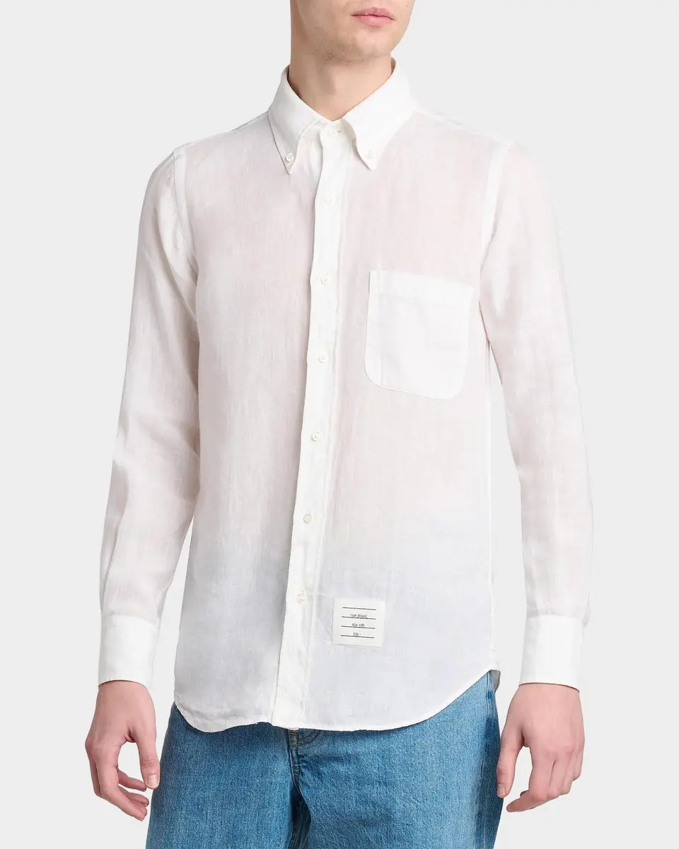 Thom Browne Men's Linen Garment Dyed Button-Down Shirt | Thumbnail 6