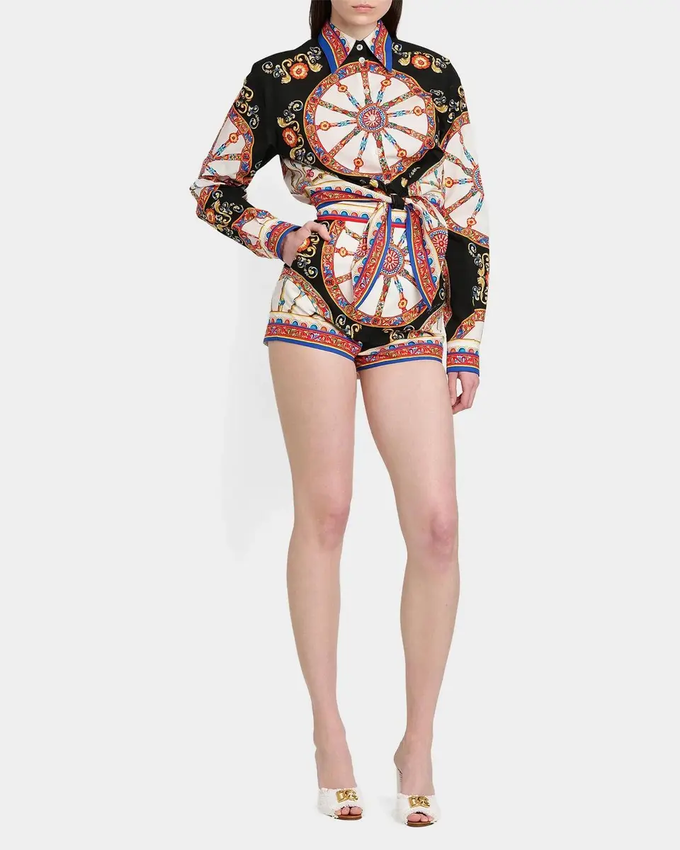 Dolce & Gabbana Printed Cotton Tie-Front Shirt | Thumbnail 2