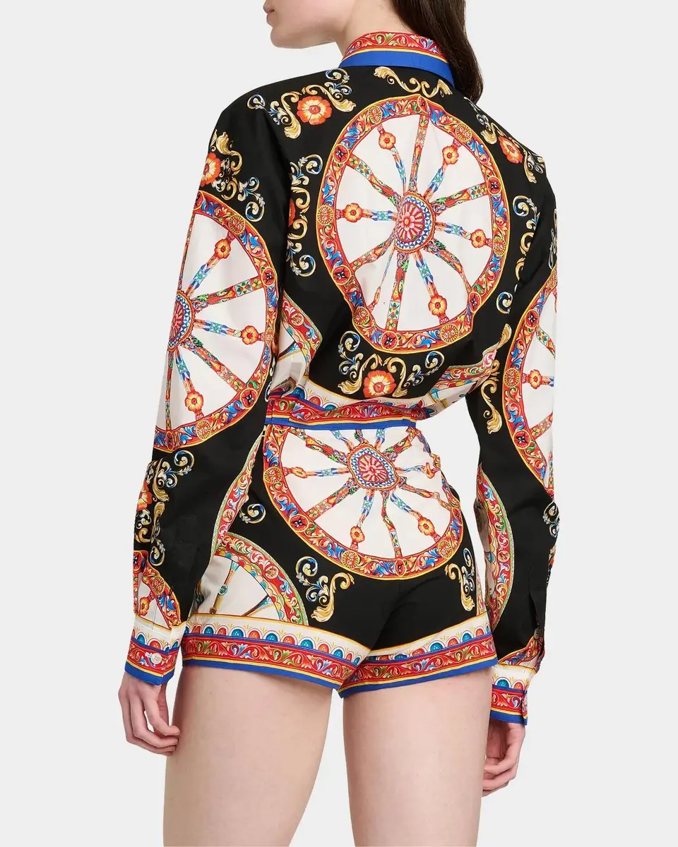 Dolce & Gabbana Printed Cotton Tie-Front Shirt | Thumbnail 3