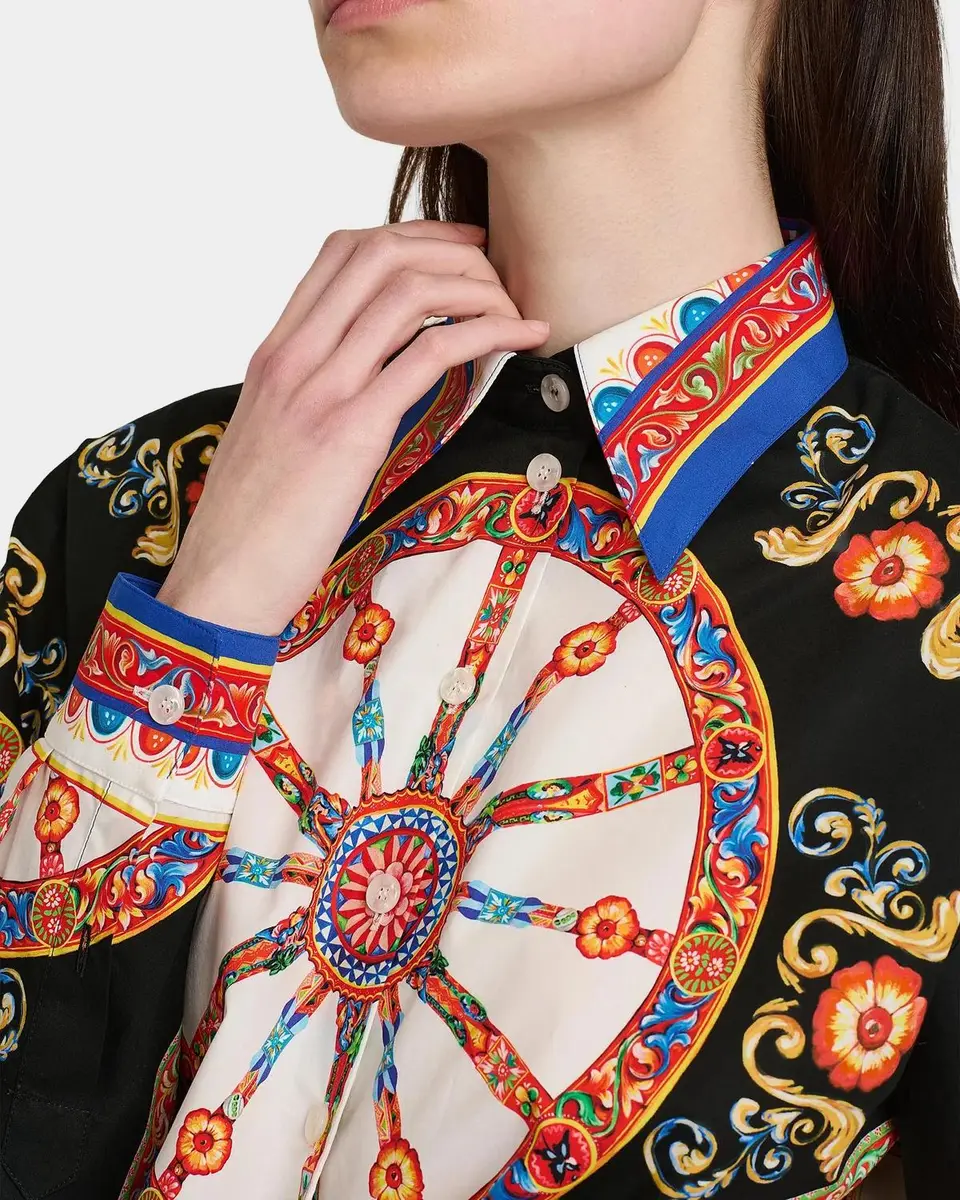 Dolce & Gabbana Printed Cotton Tie-Front Shirt | Thumbnail 4