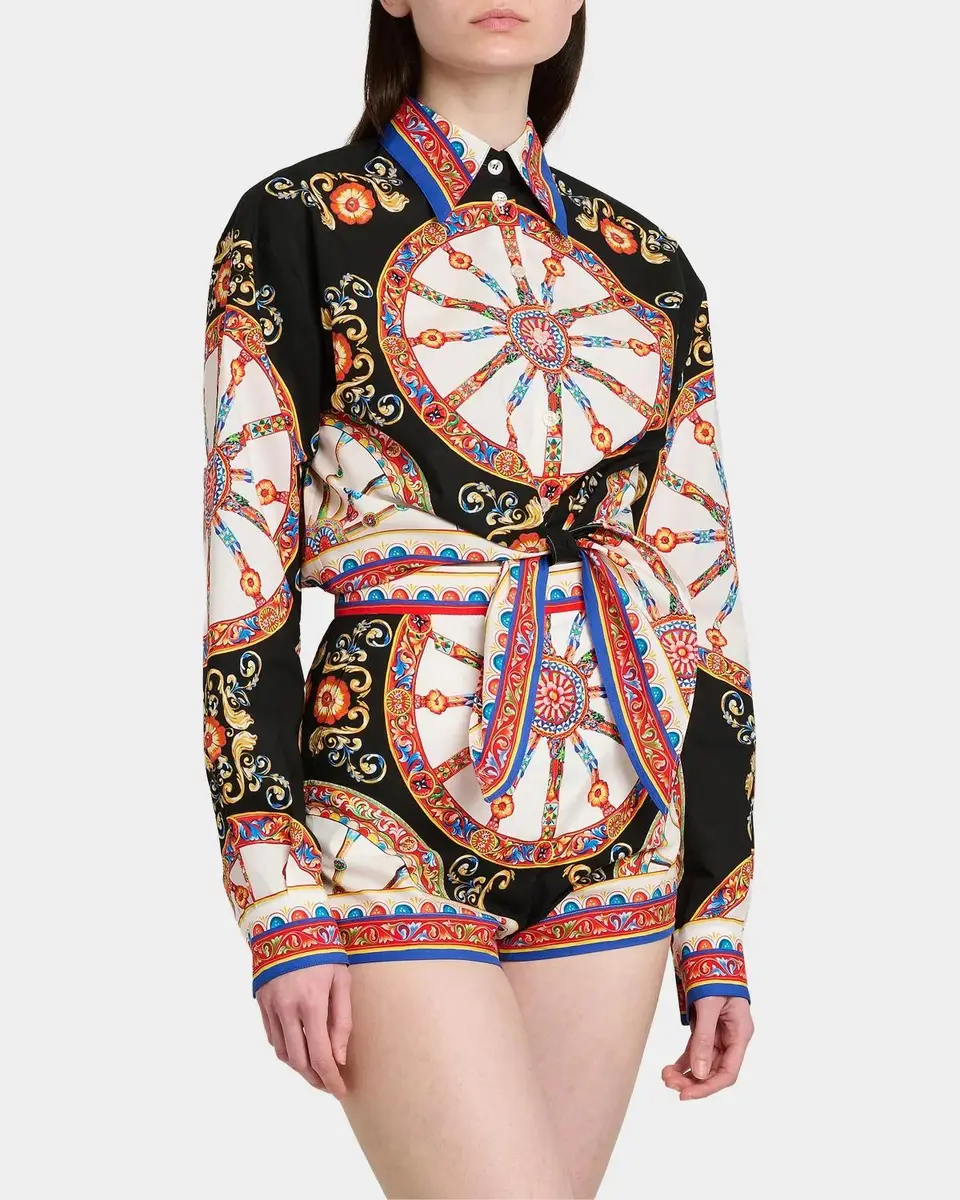 Dolce & Gabbana Printed Cotton Tie-Front Shirt | Thumbnail 5