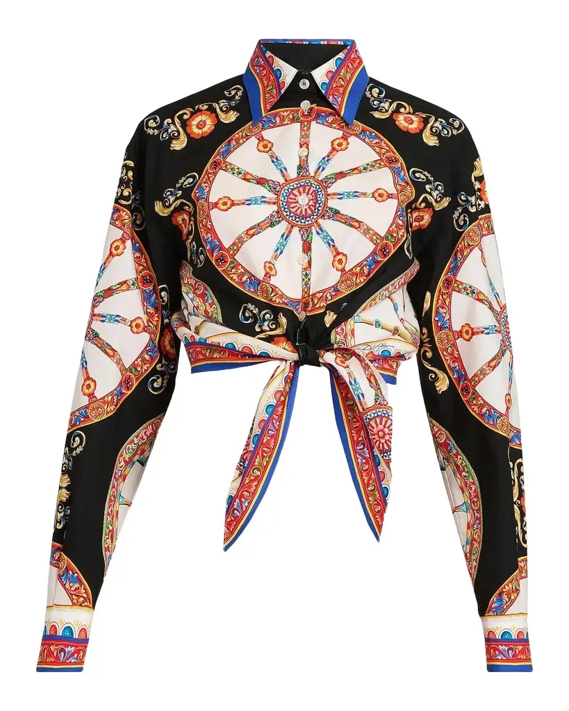Dolce & Gabbana Printed Cotton Tie-Front Shirt