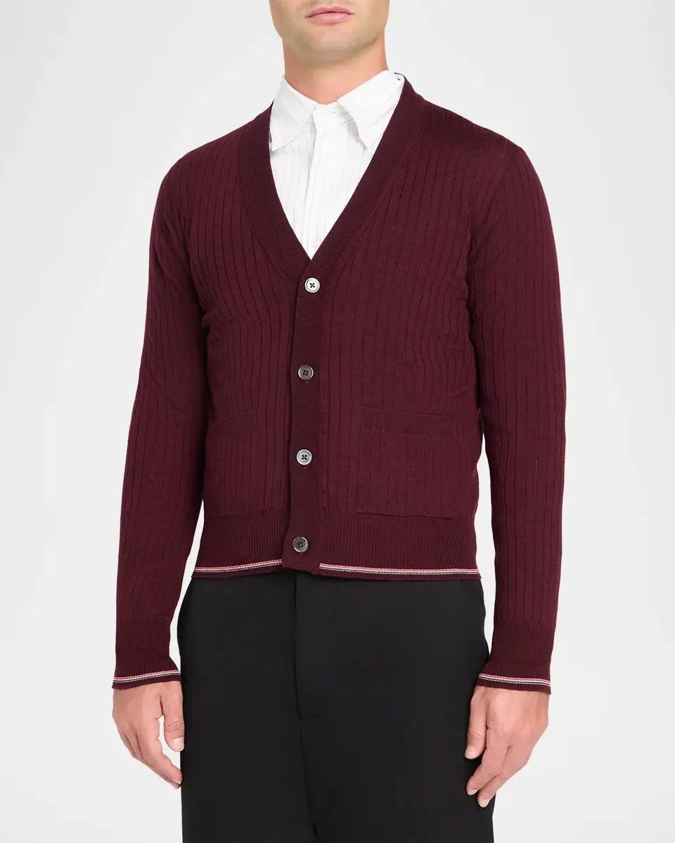 Thom Browne RWB Striped Merino Wool Cardigan | Thumbnail 4 Thom Browne RWB Striped Merino Wool Cardigan | Thumbnail 4