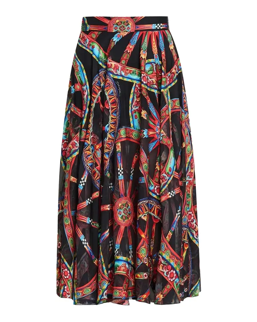 Geometric Silk-Blend Pleated Midi-Skirt Geometric Silk-Blend Pleated Midi-Skirt
