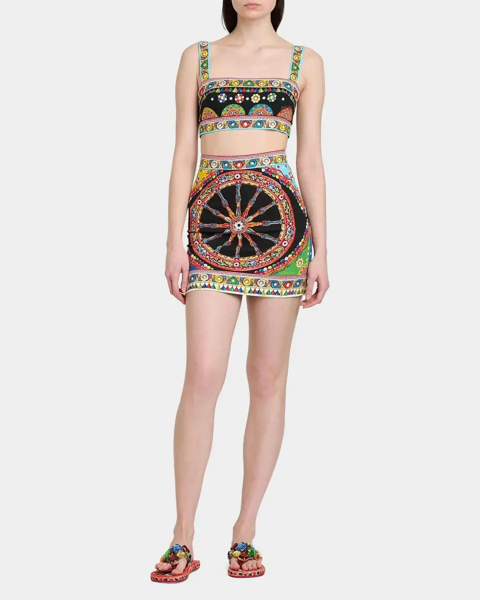 Dolce & Gabbana Geometric Stretch-Cotton Crop Top | Thumbnail 2 Dolce & Gabbana Geometric Stretch-Cotton Crop Top | Thumbnail 2