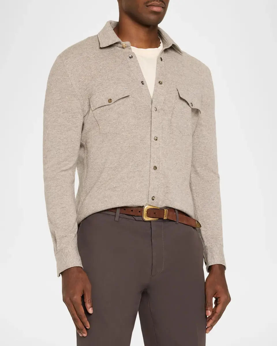 Brunello Cucinelli Men's Wool Melange Knit Overshirt | Thumbnail 4 Brunello Cucinelli Men's Wool Melange Knit Overshirt | Thumbnail 4