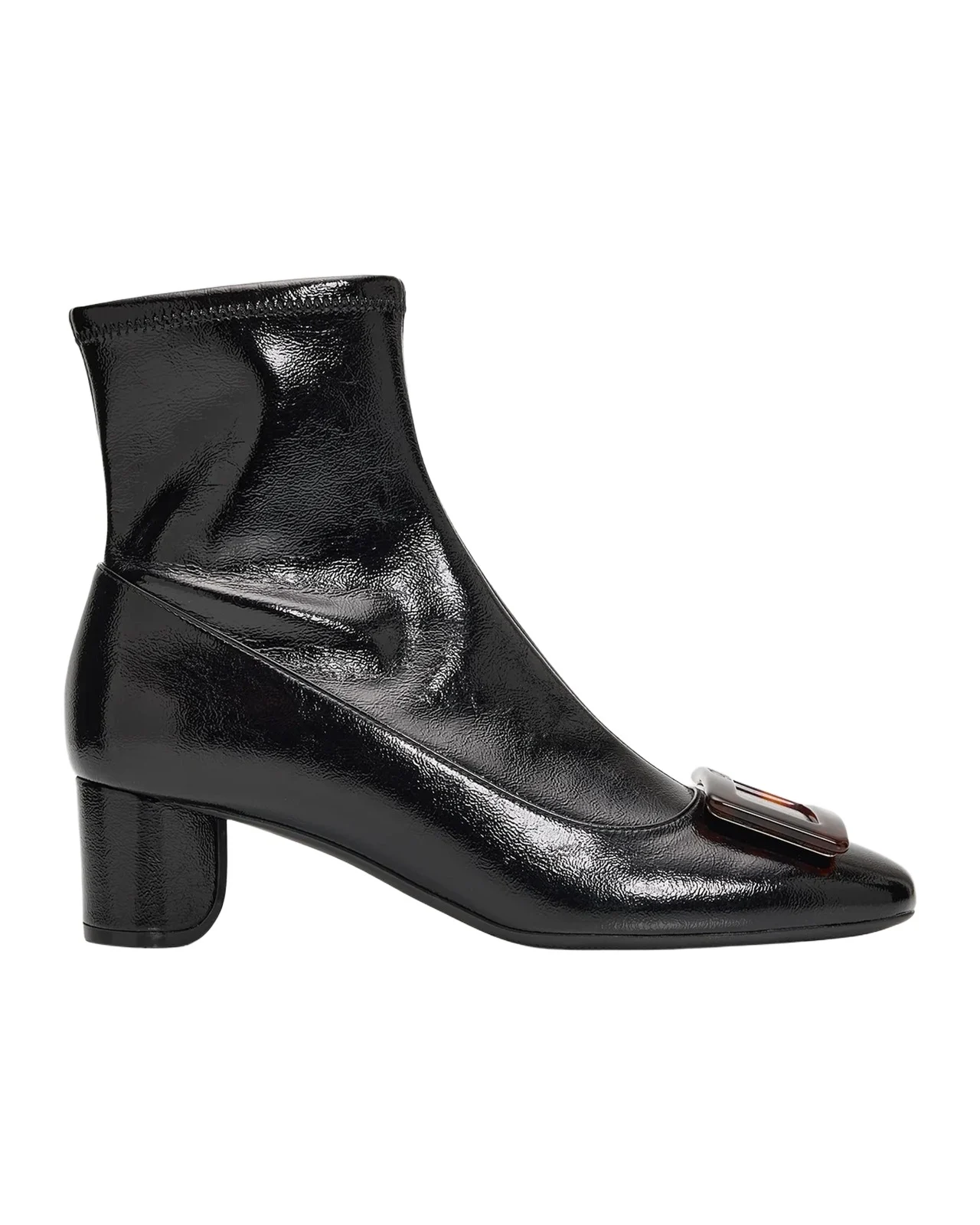 Roger Vivier 45mm Roundy Turtle Buckle Patent Leather Ankle Boots