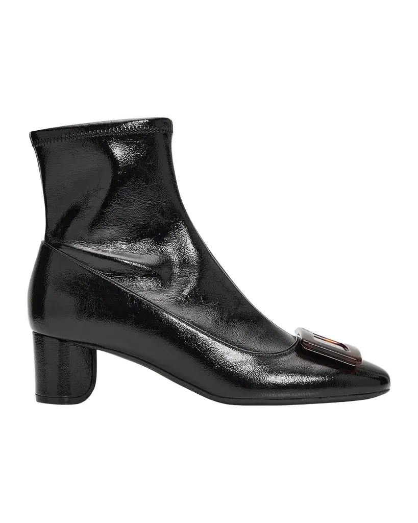 Roger Vivier 45mm Roundy Turtle Buckle Patent Leather Ankle Boots