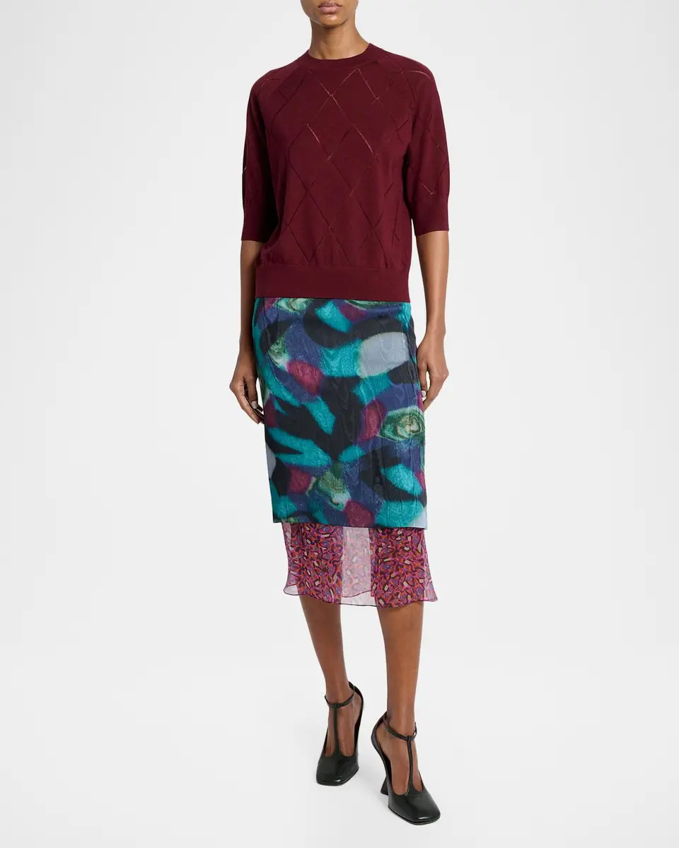 Dries Van Noten Diamond Knit Elbow-Sleeve Crewneck Sweater | Thumbnail 2 Dries Van Noten Diamond Knit Elbow-Sleeve Crewneck Sweater | Thumbnail 2