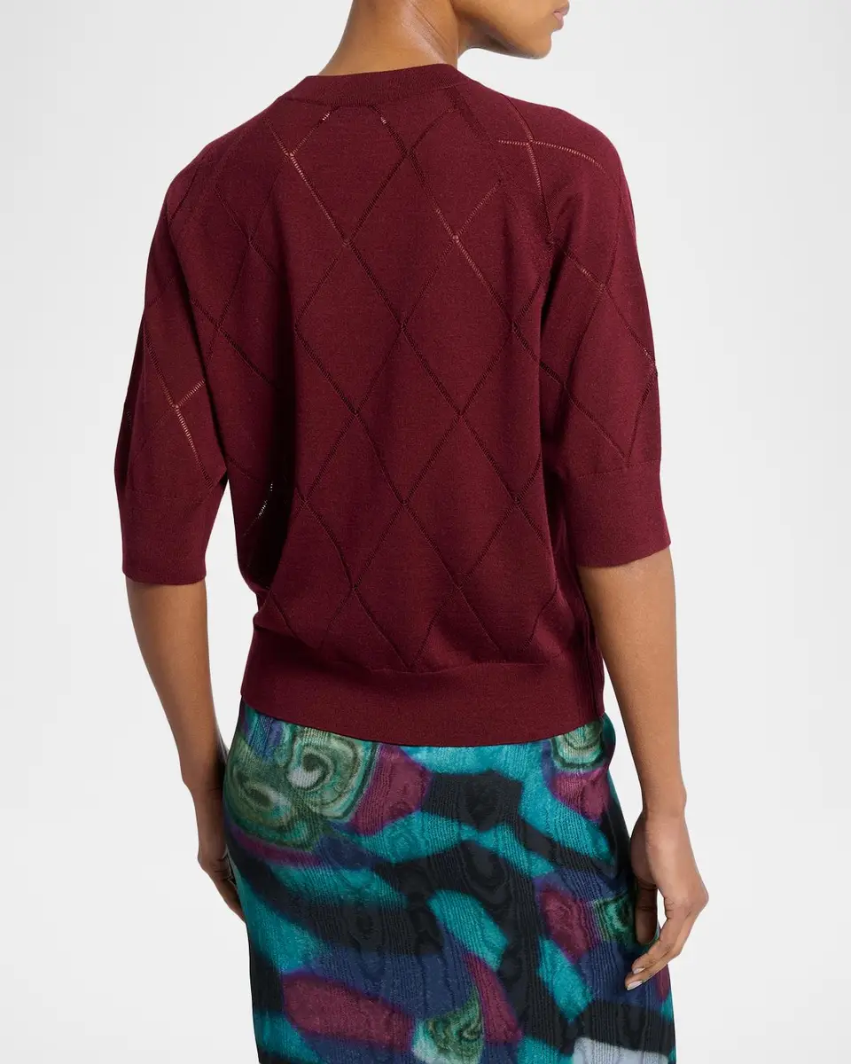 Dries Van Noten Diamond Knit Elbow-Sleeve Crewneck Sweater | Thumbnail 3 Dries Van Noten Diamond Knit Elbow-Sleeve Crewneck Sweater | Thumbnail 3