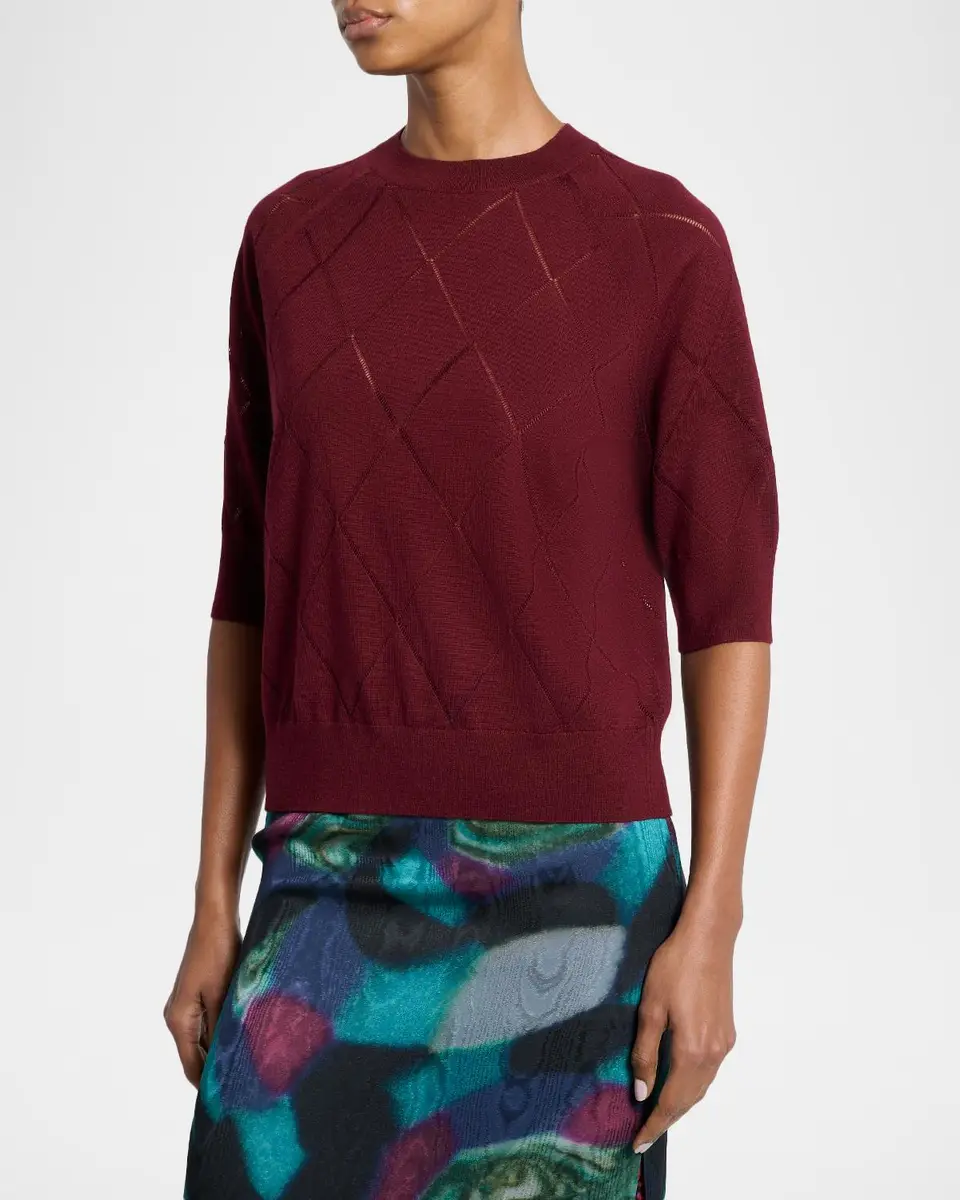 Dries Van Noten Diamond Knit Elbow-Sleeve Crewneck Sweater | Thumbnail 4 Dries Van Noten Diamond Knit Elbow-Sleeve Crewneck Sweater | Thumbnail 4