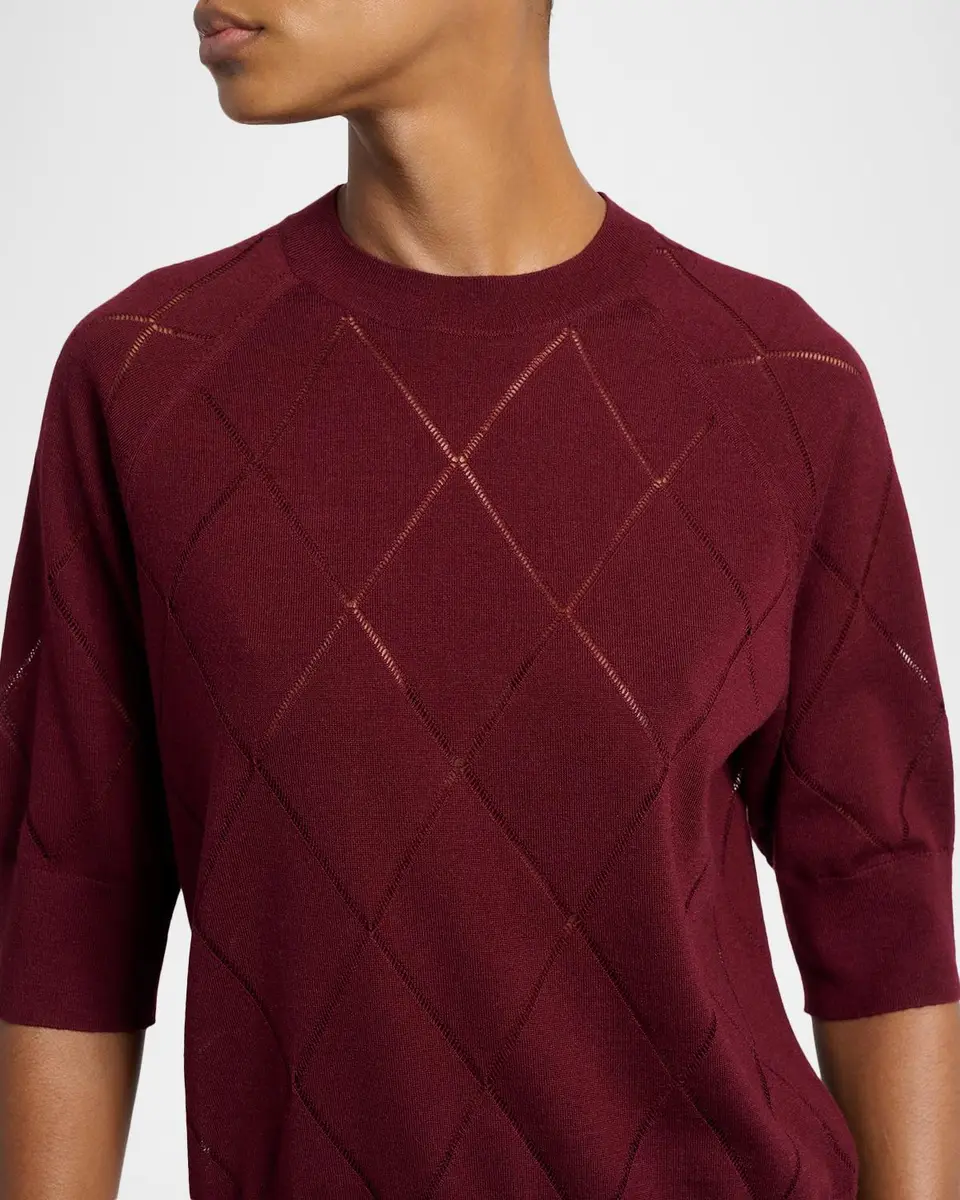 Dries Van Noten Diamond Knit Elbow-Sleeve Crewneck Sweater | Thumbnail 5 Dries Van Noten Diamond Knit Elbow-Sleeve Crewneck Sweater | Thumbnail 5