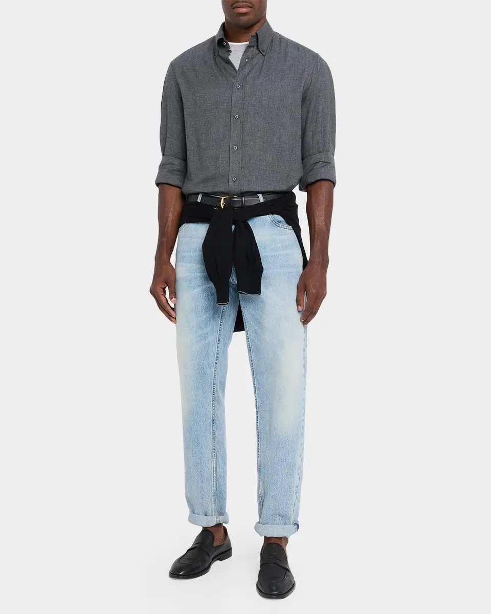 Brunello Cucinelli Men's Flannel Chevron Button-Down Shirt | Thumbnail 2 Brunello Cucinelli Men's Flannel Chevron Button-Down Shirt | Thumbnail 2