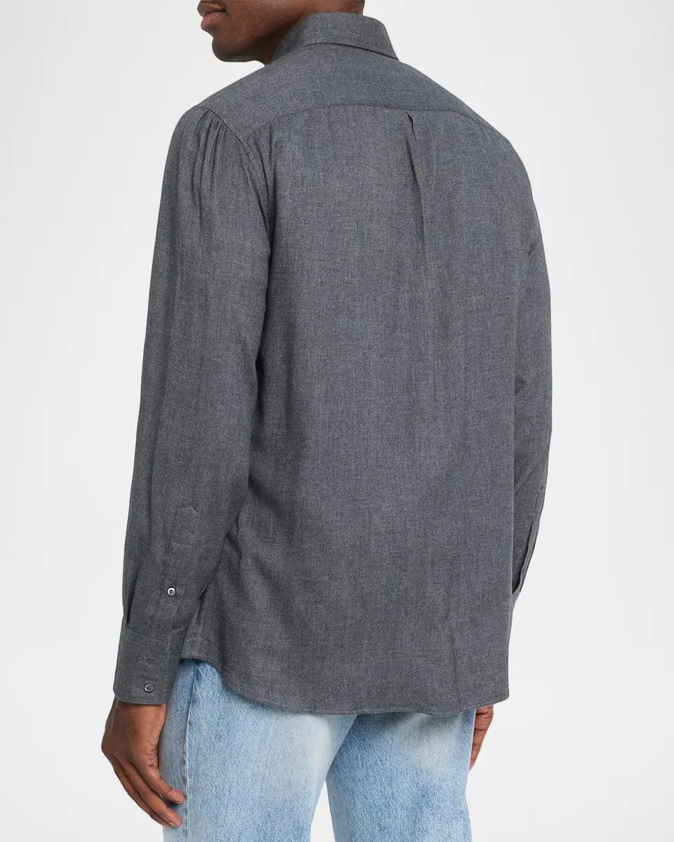 Brunello Cucinelli Men's Flannel Chevron Button-Down Shirt | Thumbnail 3 Brunello Cucinelli Men's Flannel Chevron Button-Down Shirt | Thumbnail 3