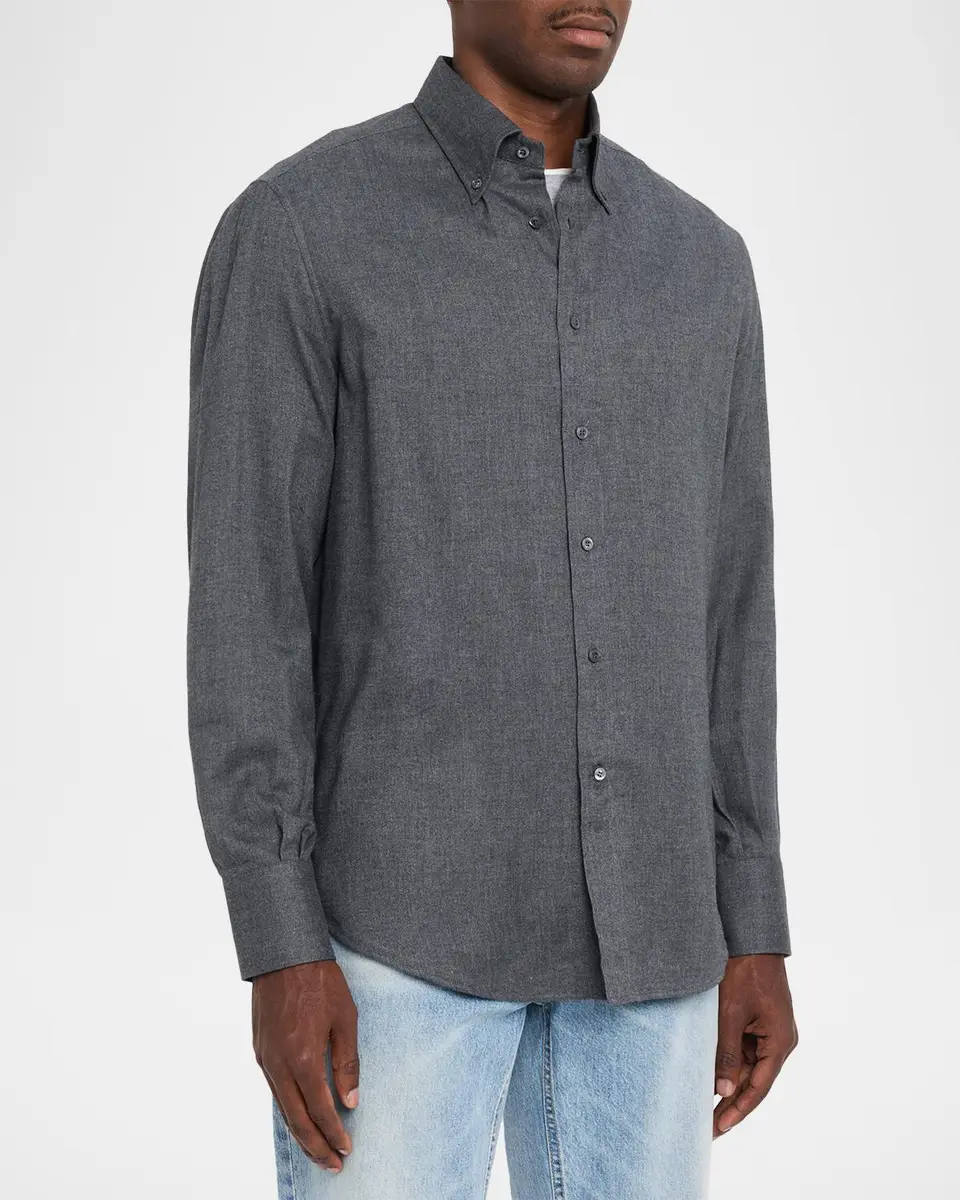 Brunello Cucinelli Men's Flannel Chevron Button-Down Shirt | Thumbnail 4 Brunello Cucinelli Men's Flannel Chevron Button-Down Shirt | Thumbnail 4