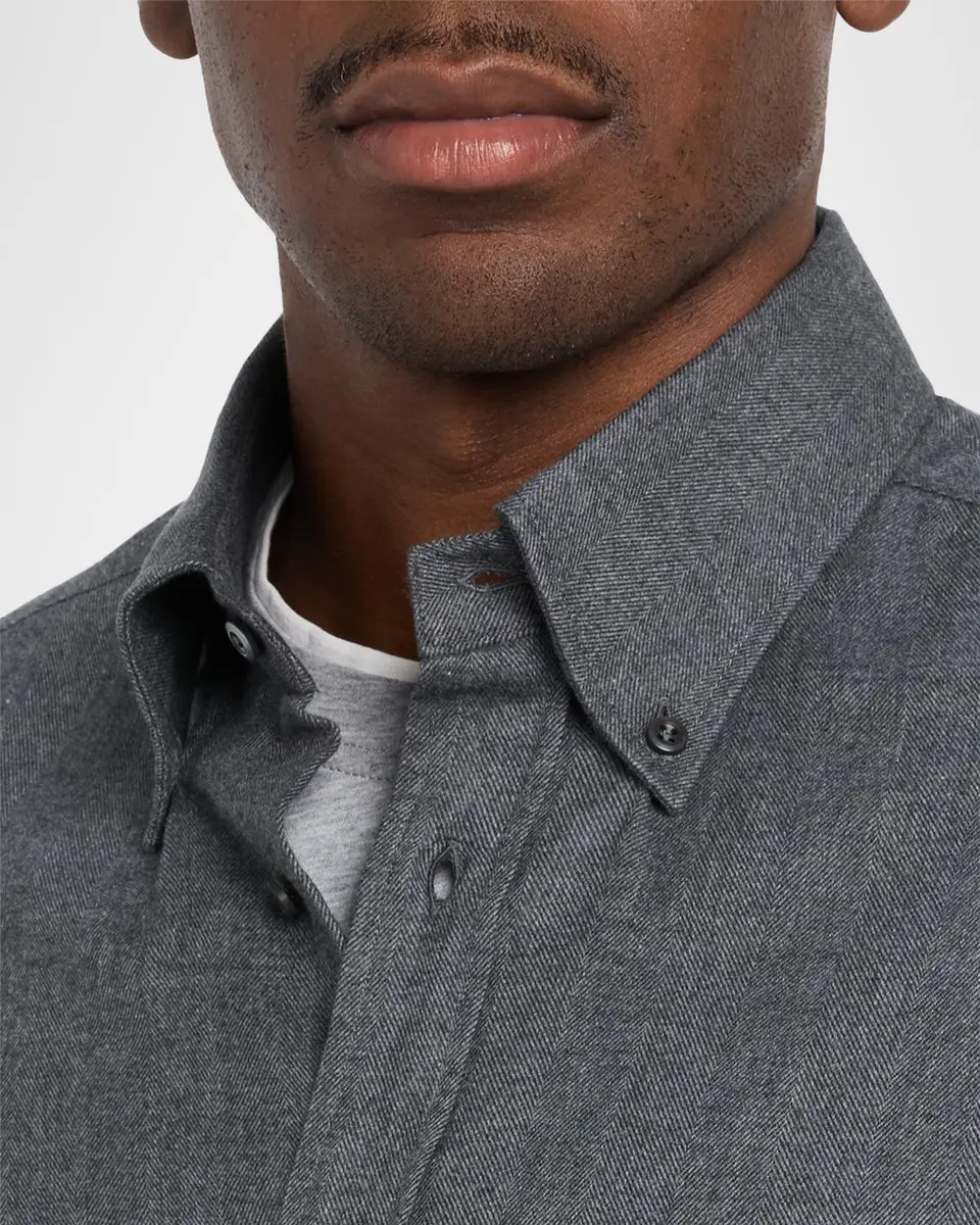Brunello Cucinelli Men's Flannel Chevron Button-Down Shirt | Thumbnail 5 Brunello Cucinelli Men's Flannel Chevron Button-Down Shirt | Thumbnail 5