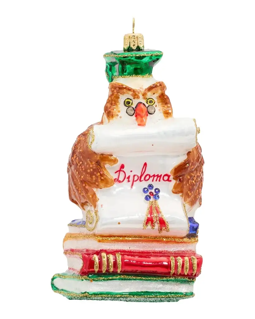 Glass Graduate Owl Ornament