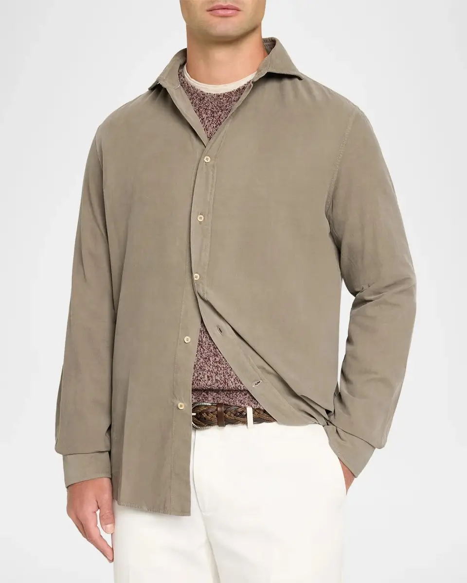 Brunello Cucinelli Men's Corduroy Button-Front Shirt | Thumbnail 4 Brunello Cucinelli Men's Corduroy Button-Front Shirt | Thumbnail 4
