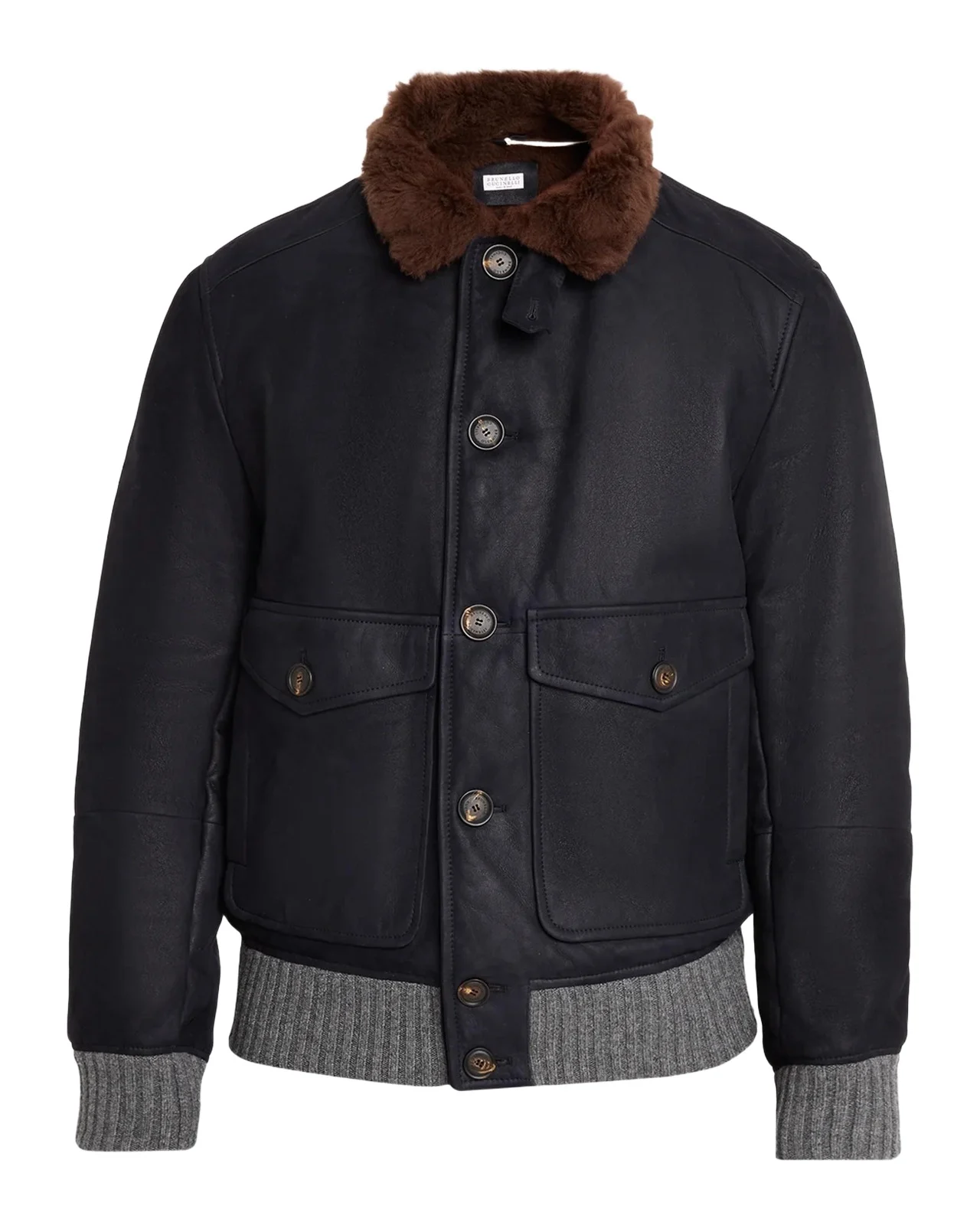 Men's Shearling-Collar Leather Bomber Jacket Men's Shearling-Collar Leather Bomber Jacket