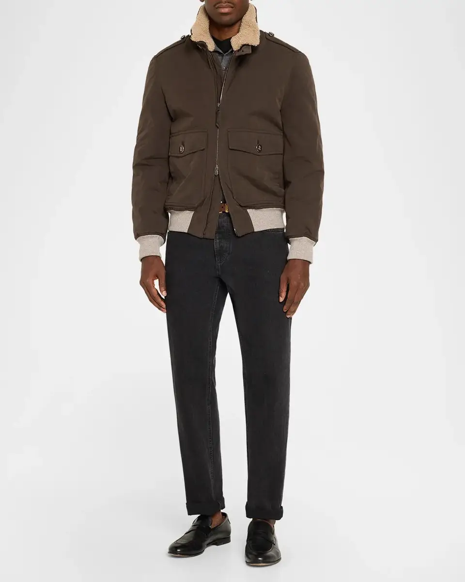 Brunello Cucinelli Men's Water-Resistant Shearling-Lined Bomber Jacket | Thumbnail 2 Brunello Cucinelli Men's Water-Resistant Shearling-Lined Bomber Jacket | Thumbnail 2
