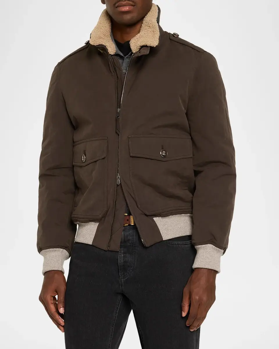 Brunello Cucinelli Men's Water-Resistant Shearling-Lined Bomber Jacket | Thumbnail 4 Brunello Cucinelli Men's Water-Resistant Shearling-Lined Bomber Jacket | Thumbnail 4