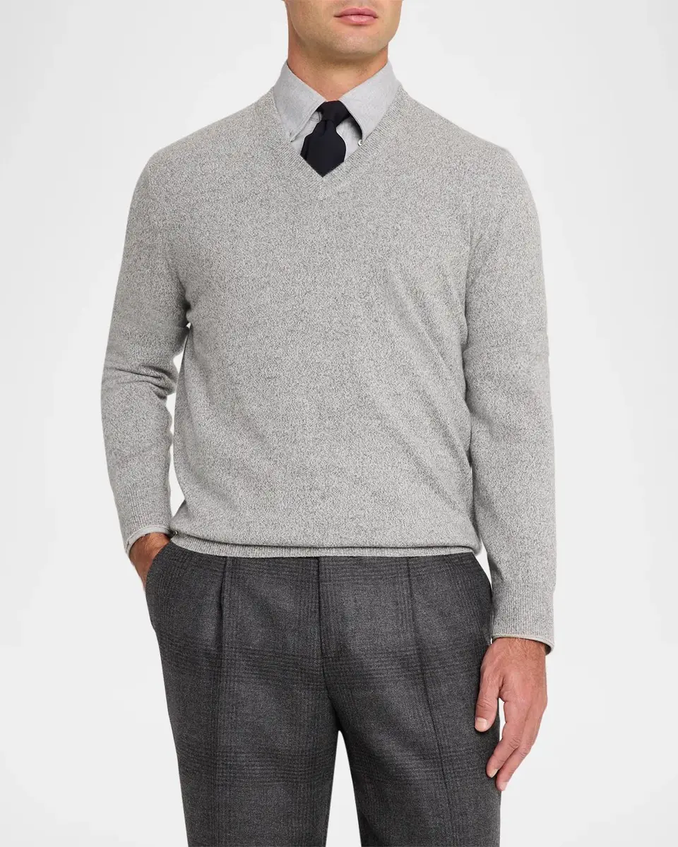 Brunello Cucinelli Men's Wool Melange V-Neck Sweater | Thumbnail 4 Brunello Cucinelli Men's Wool Melange V-Neck Sweater | Thumbnail 4