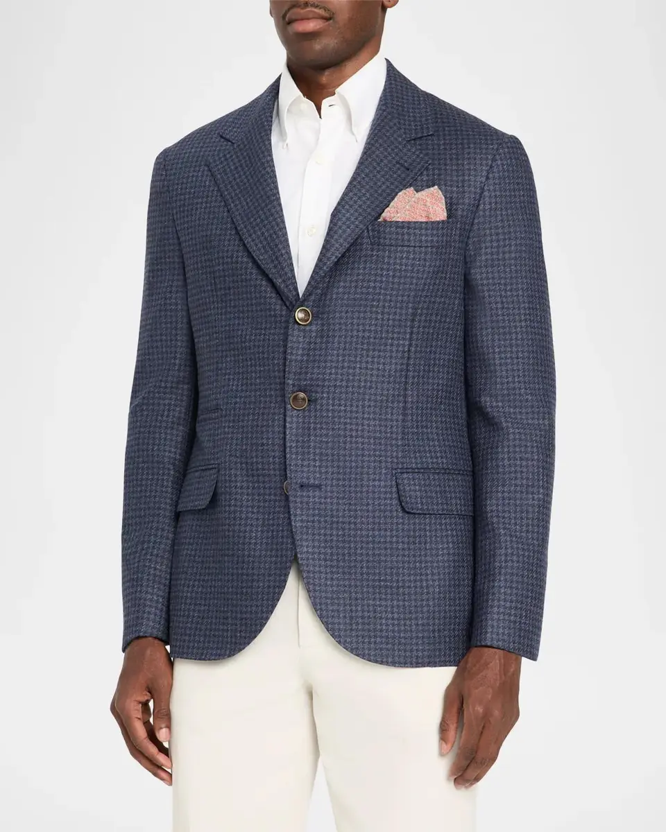 Brunello Cucinelli Men's Wool-Cashmere Houndstooth Suit Jacket | Thumbnail 4 Brunello Cucinelli Men's Wool-Cashmere Houndstooth Suit Jacket | Thumbnail 4