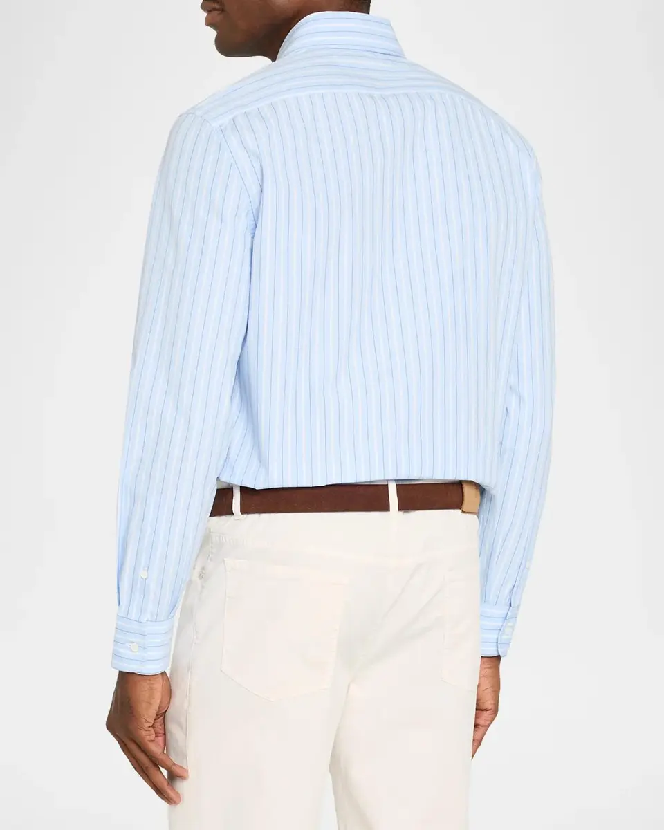 Brunello Cucinelli Men's Double-Stripe Cotton Dress Shirt | Thumbnail 3 Brunello Cucinelli Men's Double-Stripe Cotton Dress Shirt | Thumbnail 3