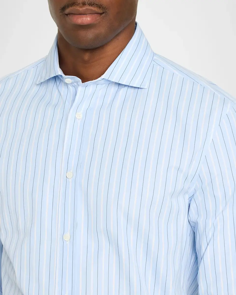 Brunello Cucinelli Men's Double-Stripe Cotton Dress Shirt | Thumbnail 5 Brunello Cucinelli Men's Double-Stripe Cotton Dress Shirt | Thumbnail 5