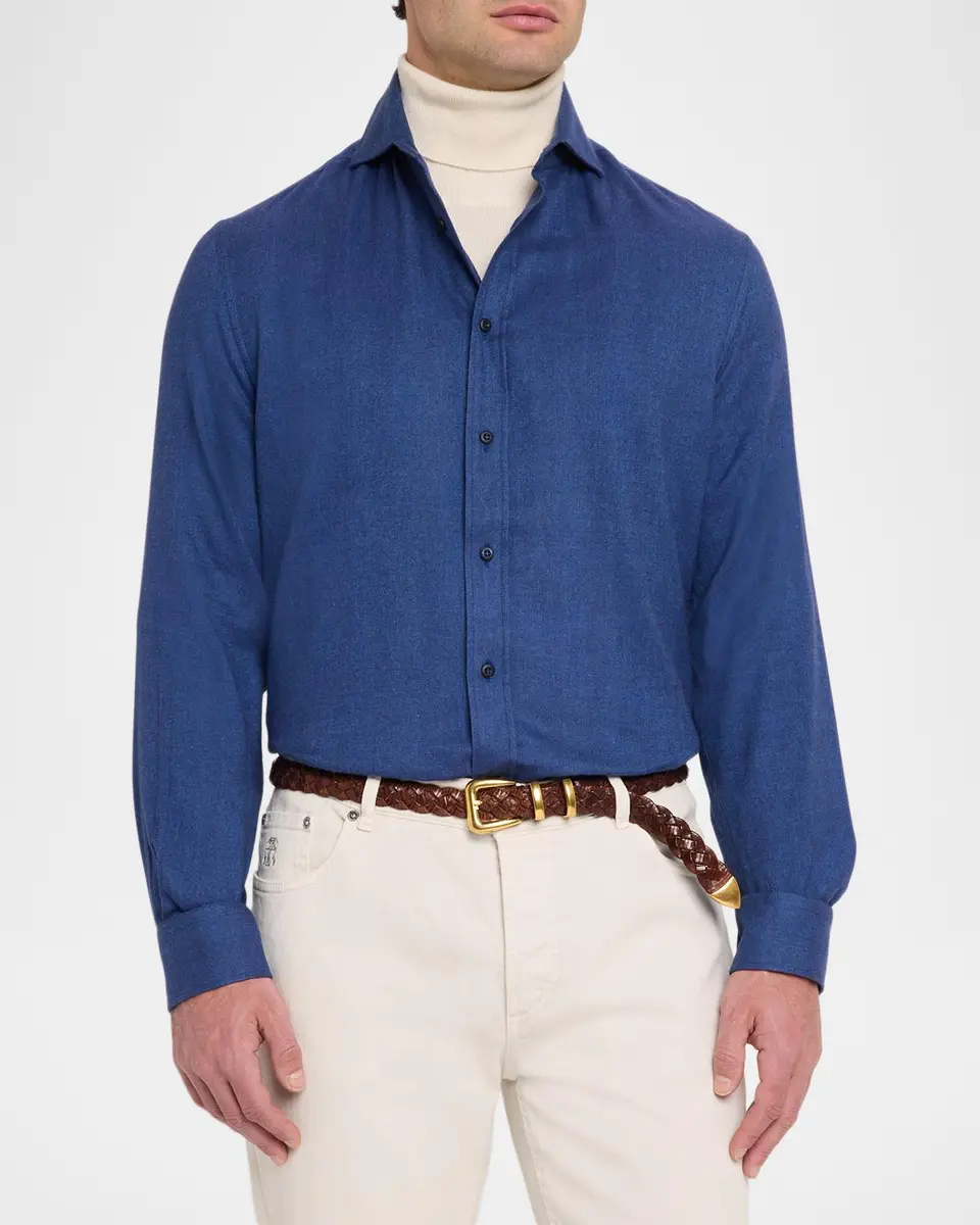 Brunello Cucinelli Men's Classic Fit Button-Down Shirt | Thumbnail 4