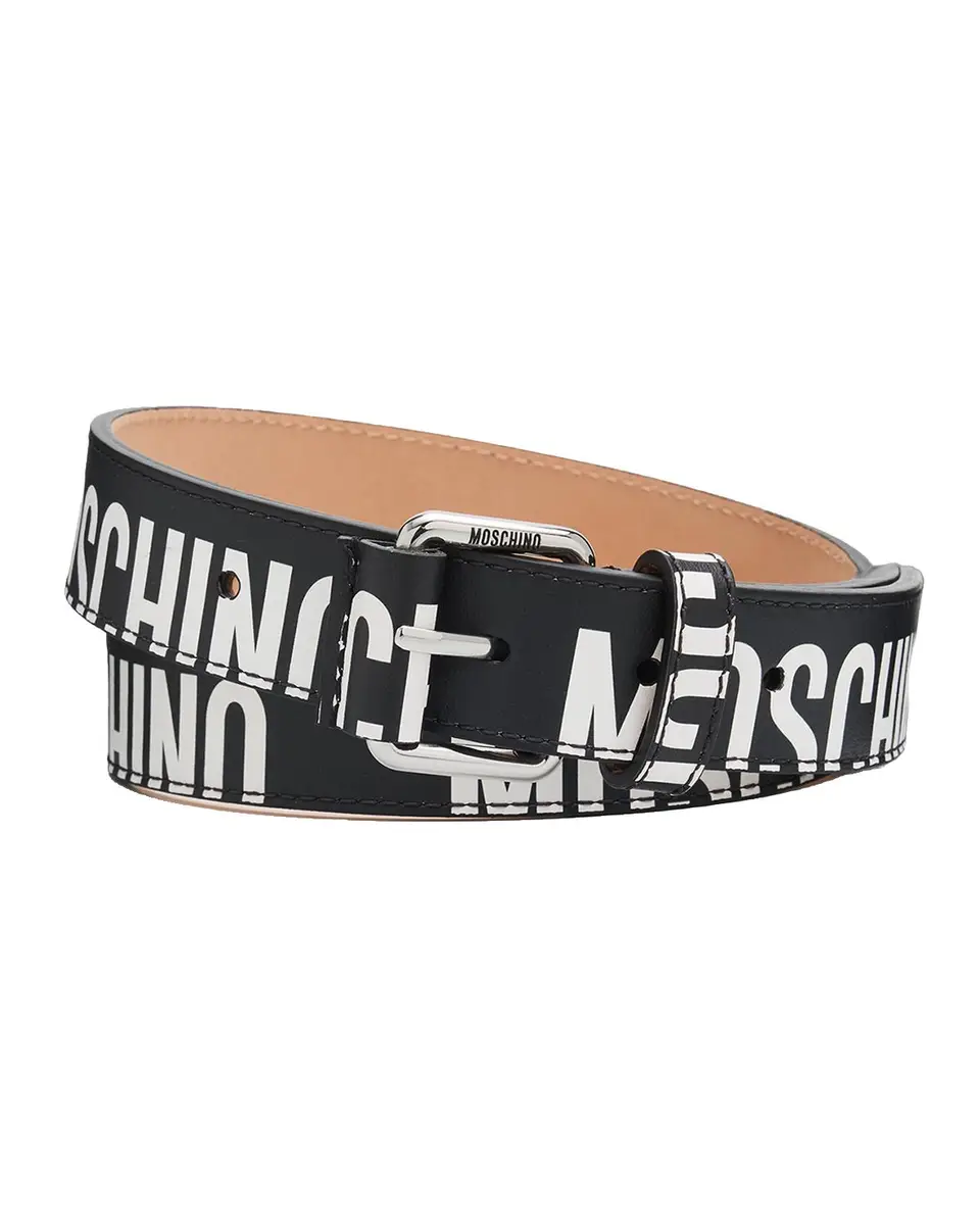MOSCHINO Men's Logo-Print Leather Belt | Thumbnail 3 MOSCHINO Men's Logo-Print Leather Belt | Thumbnail 3