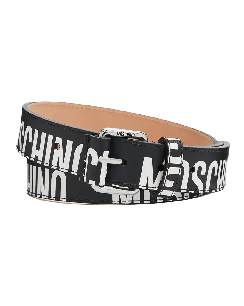 MOSCHINO Men's Logo-Print Leather Belt