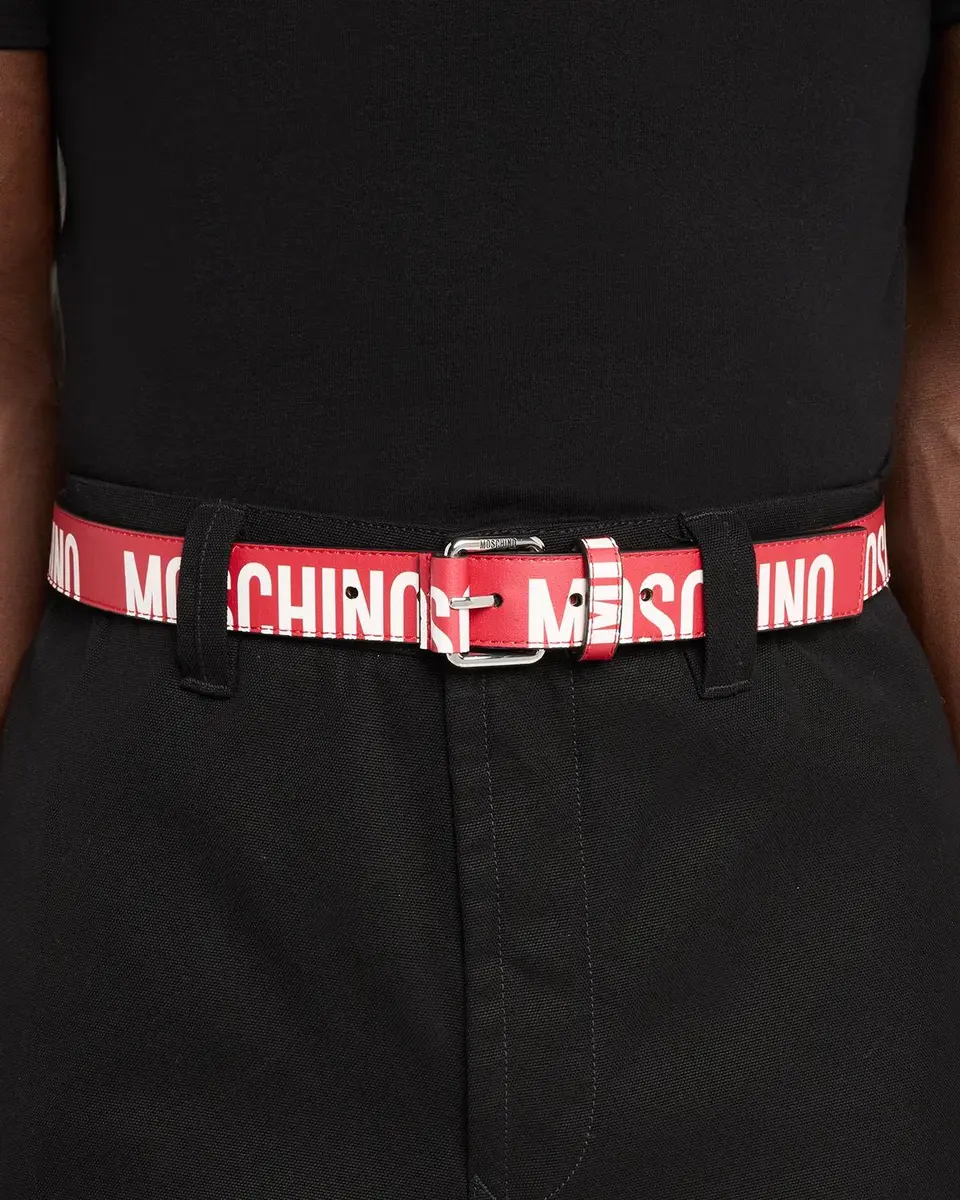 MOSCHINO Men's Repeat Logo Leather Belt | Thumbnail 2 MOSCHINO Men's Repeat Logo Leather Belt | Thumbnail 2