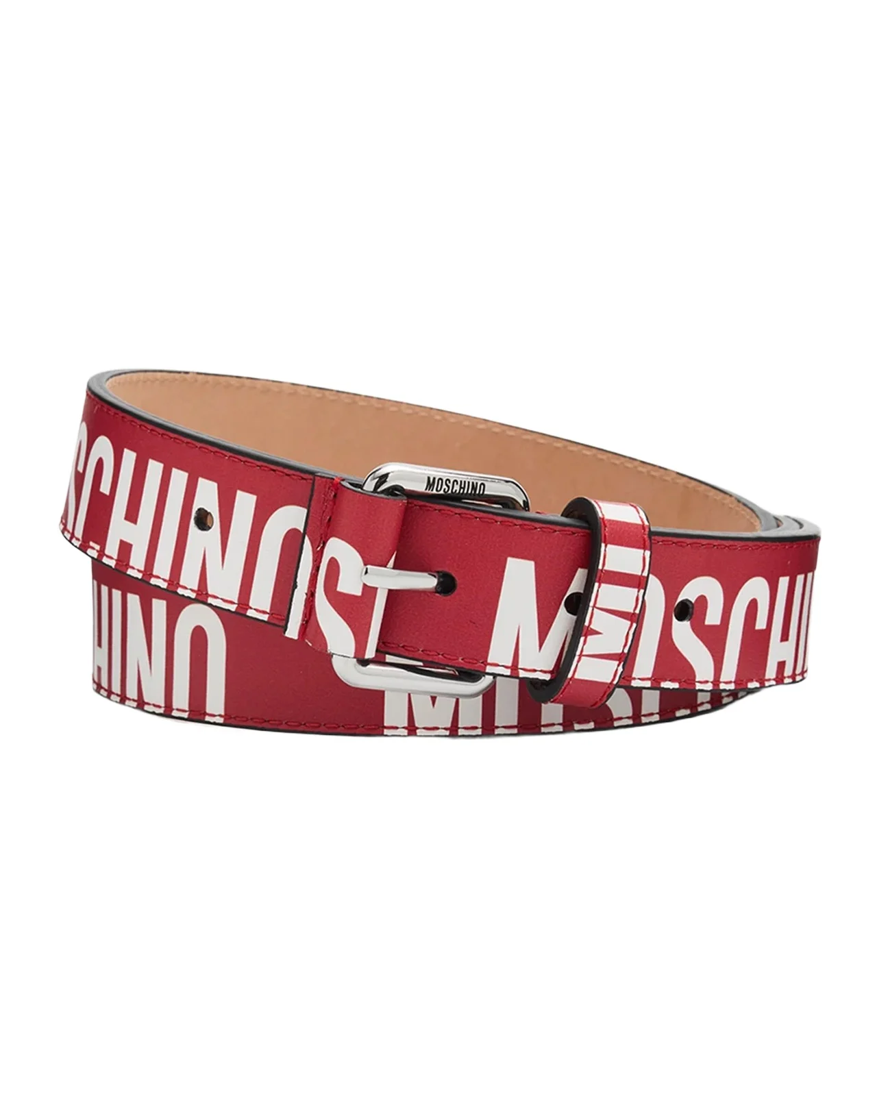 MOSCHINO Men's Repeat Logo Leather Belt