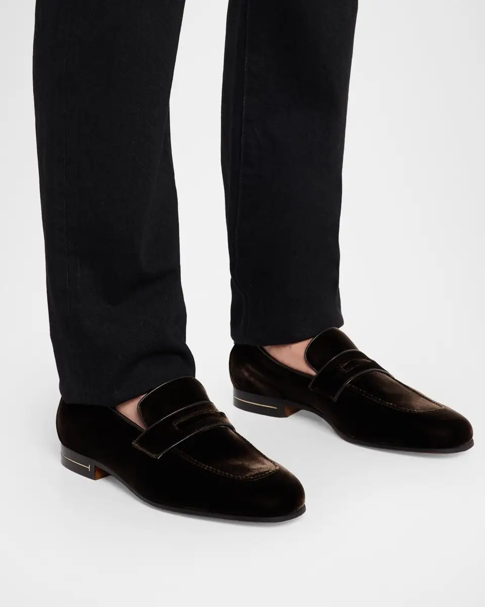 Tom Ford Men's Velvet Apron-Toe Penny Loafers | Thumbnail 2 Tom Ford Men's Velvet Apron-Toe Penny Loafers | Thumbnail 2
