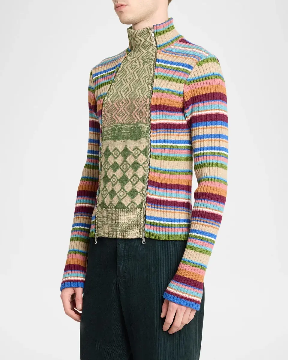 Dries Van Noten Striped Wool Rib-Knit Cardigan | Thumbnail 4 Dries Van Noten Striped Wool Rib-Knit Cardigan | Thumbnail 4