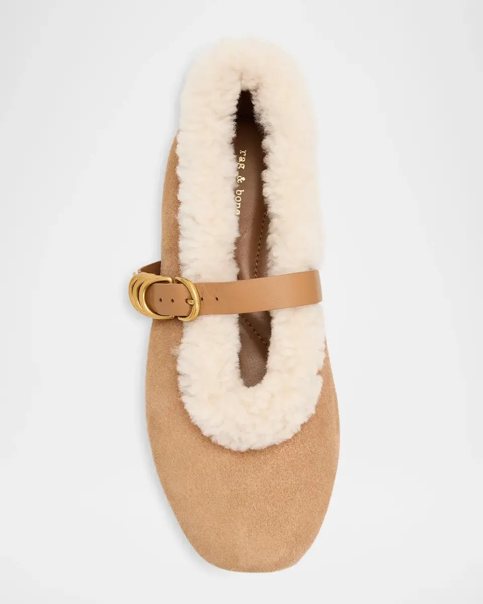 rag & bone Spire Shearling-Lined Suede Mary Jane Ballerina Flats | Thumbnail 4