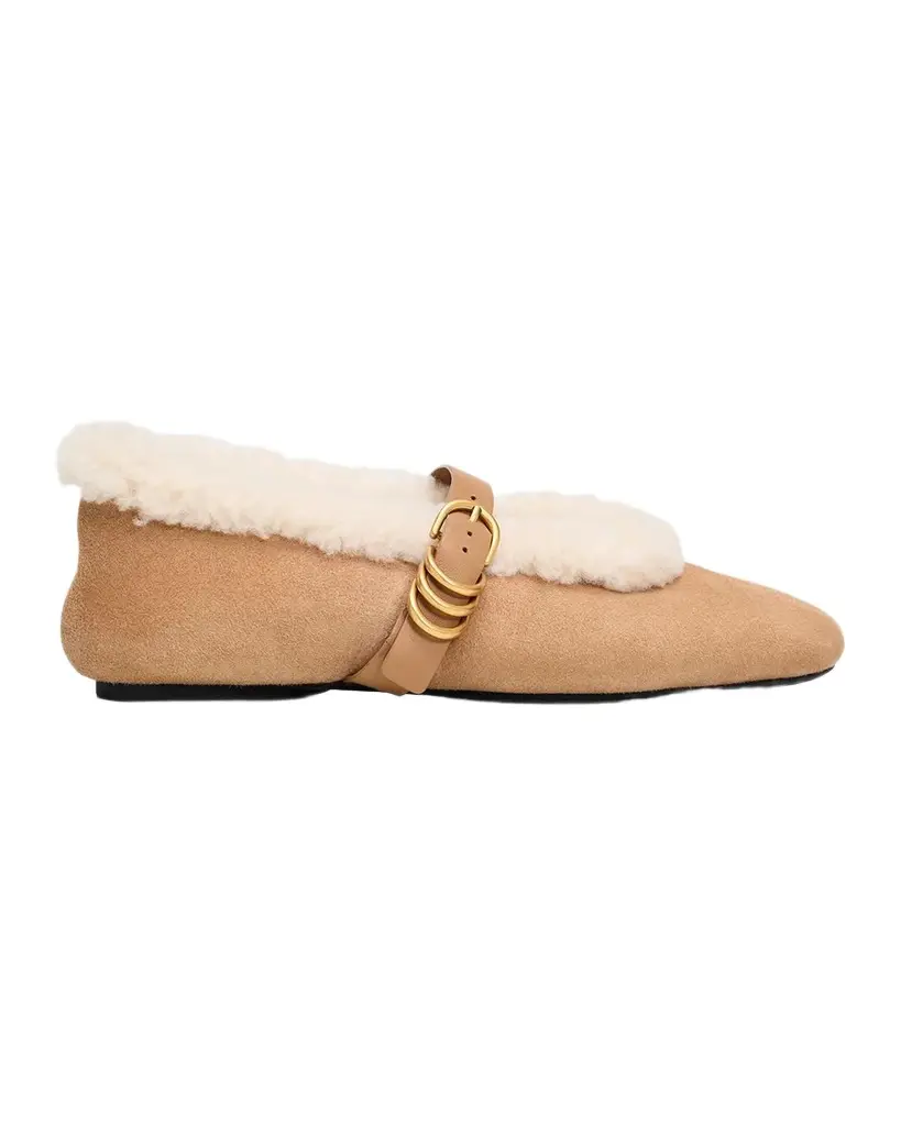 rag & bone Spire Shearling-Lined Suede Mary Jane Ballerina Flats