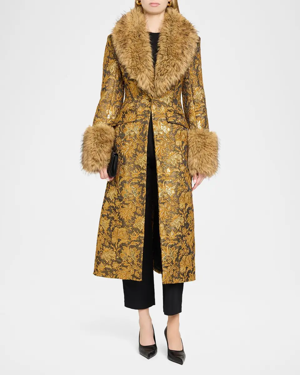 Cinq à Sept Ivella Floral Jacquard Fur-Trim Coat | Thumbnail 2 Cinq à Sept Ivella Floral Jacquard Fur-Trim Coat | Thumbnail 2