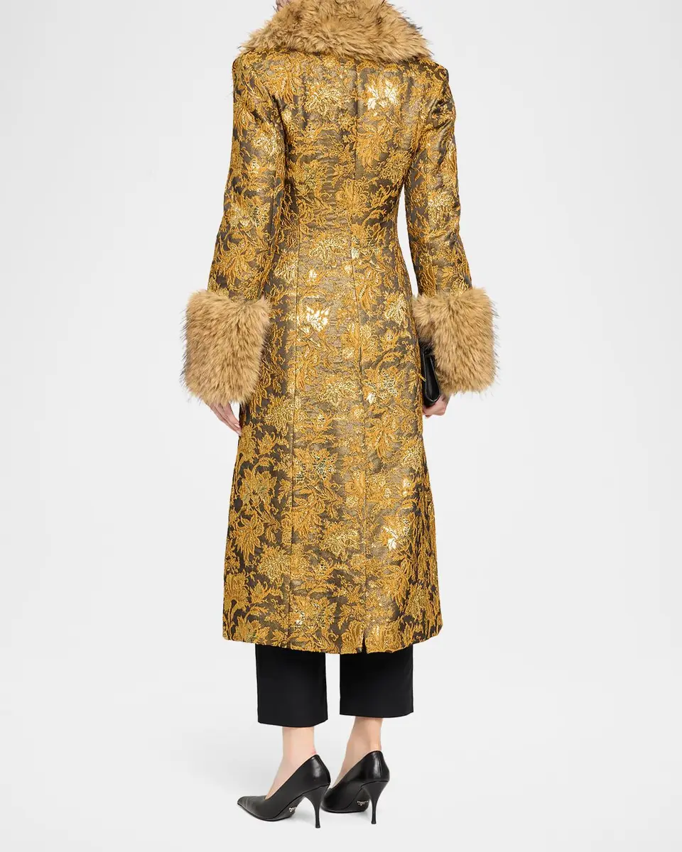 Cinq à Sept Ivella Floral Jacquard Fur-Trim Coat | Thumbnail 3 Cinq à Sept Ivella Floral Jacquard Fur-Trim Coat | Thumbnail 3
