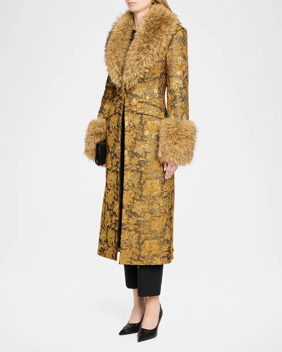 Cinq à Sept Ivella Floral Jacquard Fur-Trim Coat | Thumbnail 4 Cinq à Sept Ivella Floral Jacquard Fur-Trim Coat | Thumbnail 4