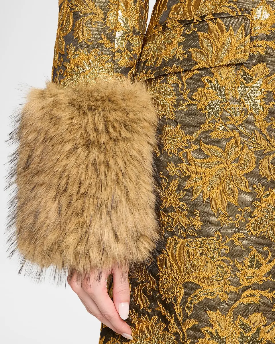 Cinq à Sept Ivella Floral Jacquard Fur-Trim Coat | Thumbnail 5 Cinq à Sept Ivella Floral Jacquard Fur-Trim Coat | Thumbnail 5