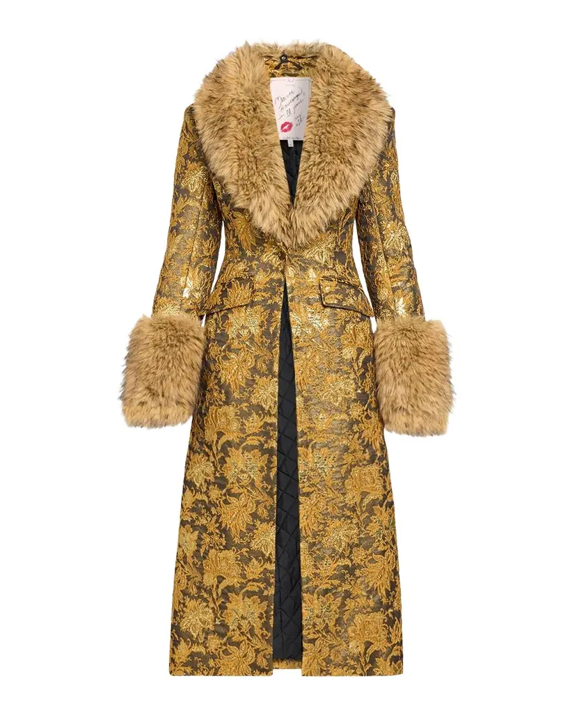 Ivella Floral Jacquard Fur-Trim Coat Ivella Floral Jacquard Fur-Trim Coat