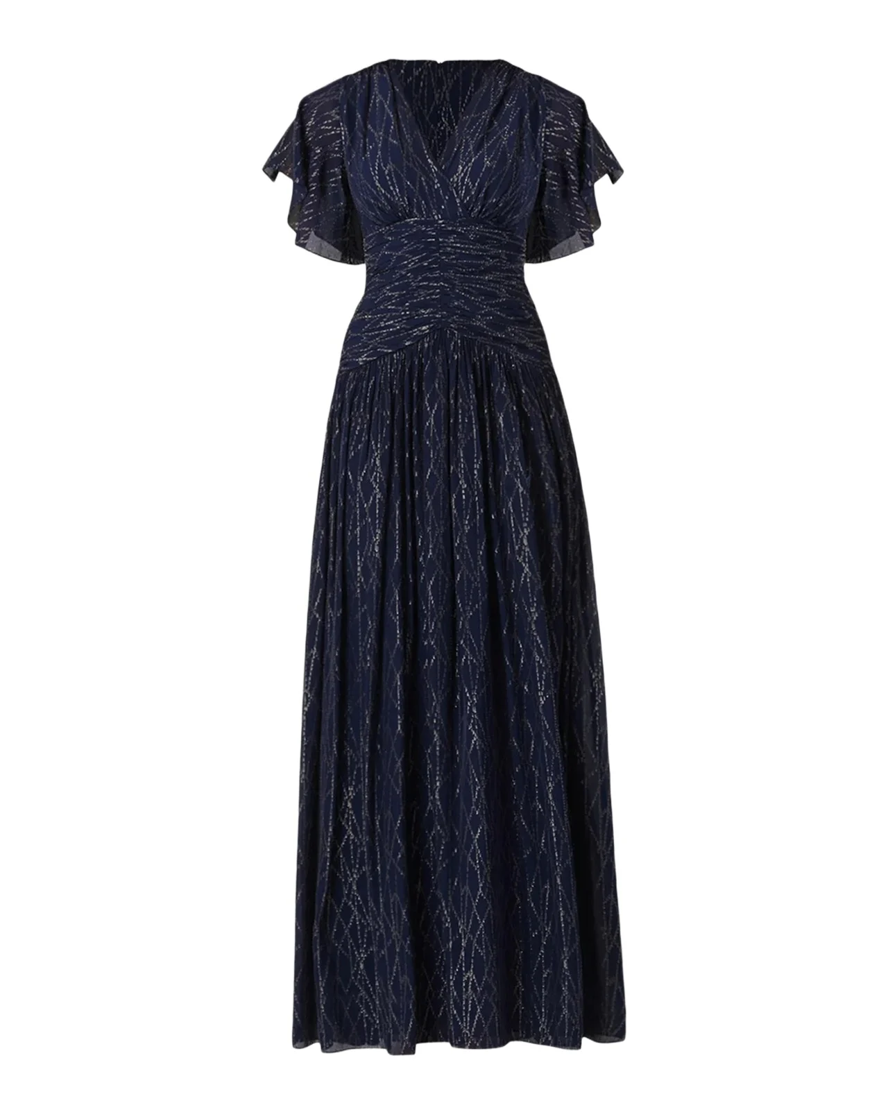 Lilly Flutter-Sleeve Metallic Chiffon Gown Lilly Flutter-Sleeve Metallic Chiffon Gown