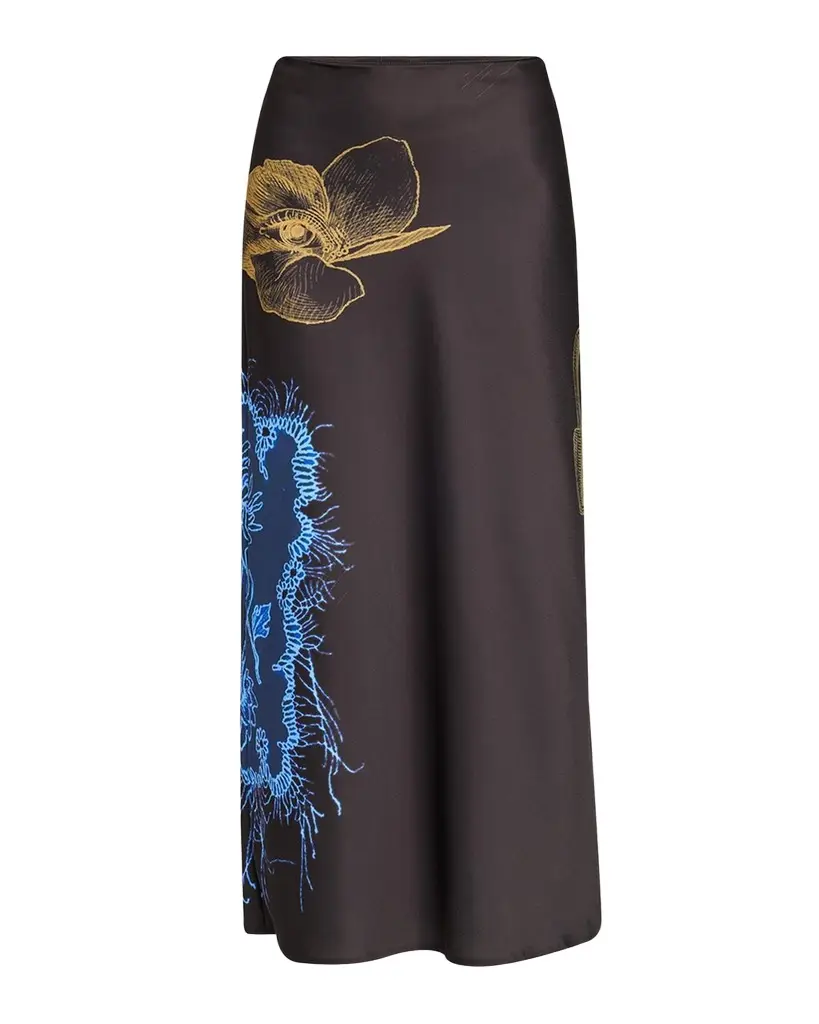 Jason Wu Collection Printed Crepe Satin Bias Midi Skirt